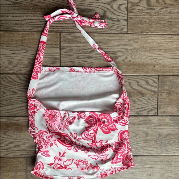 Shein pink paisley halter ruched top XS - Picture 3 of 4